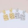 S925 Silver Needle Gold-Plated Geometric Square Pleated Earrings with French High-End Fashion for Women