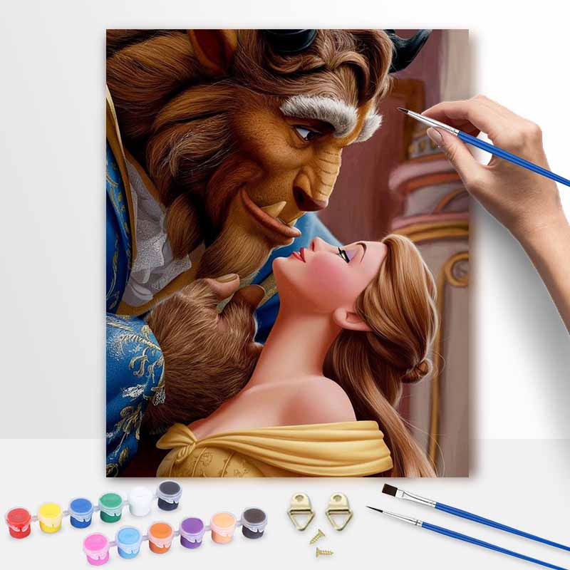 Disney Beauty and the Beast oil paint by numbers painting kit handmade diy home decor gifts wall art canvas romantic love decor