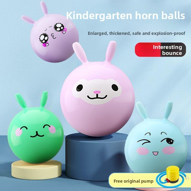 Kids Bouncyhopper Cartoon Bounce Balls Jumping Hopping Toys Inflatable Handle Horse Bouncing Toy Fun Stress Relief Gift Pool Toy