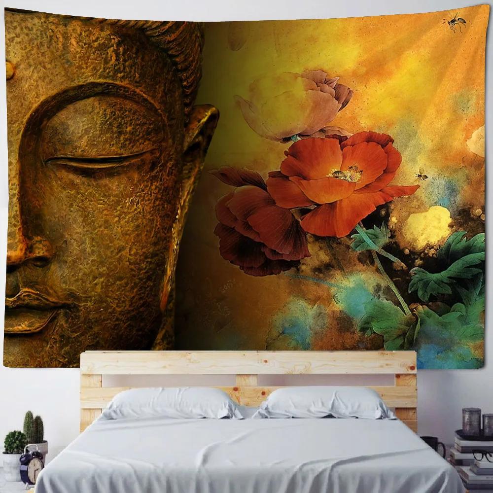 Bohemian Hippie Starry Sky Buddha Art Tapestry - Wall Hanging Lotus Blanket Background Poster for Sofa Cover