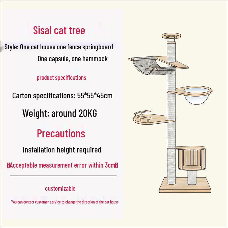 Solid Wood Cat Condo & Bed with Integrated Tree and Space-Saving Design for Large and Small Cats