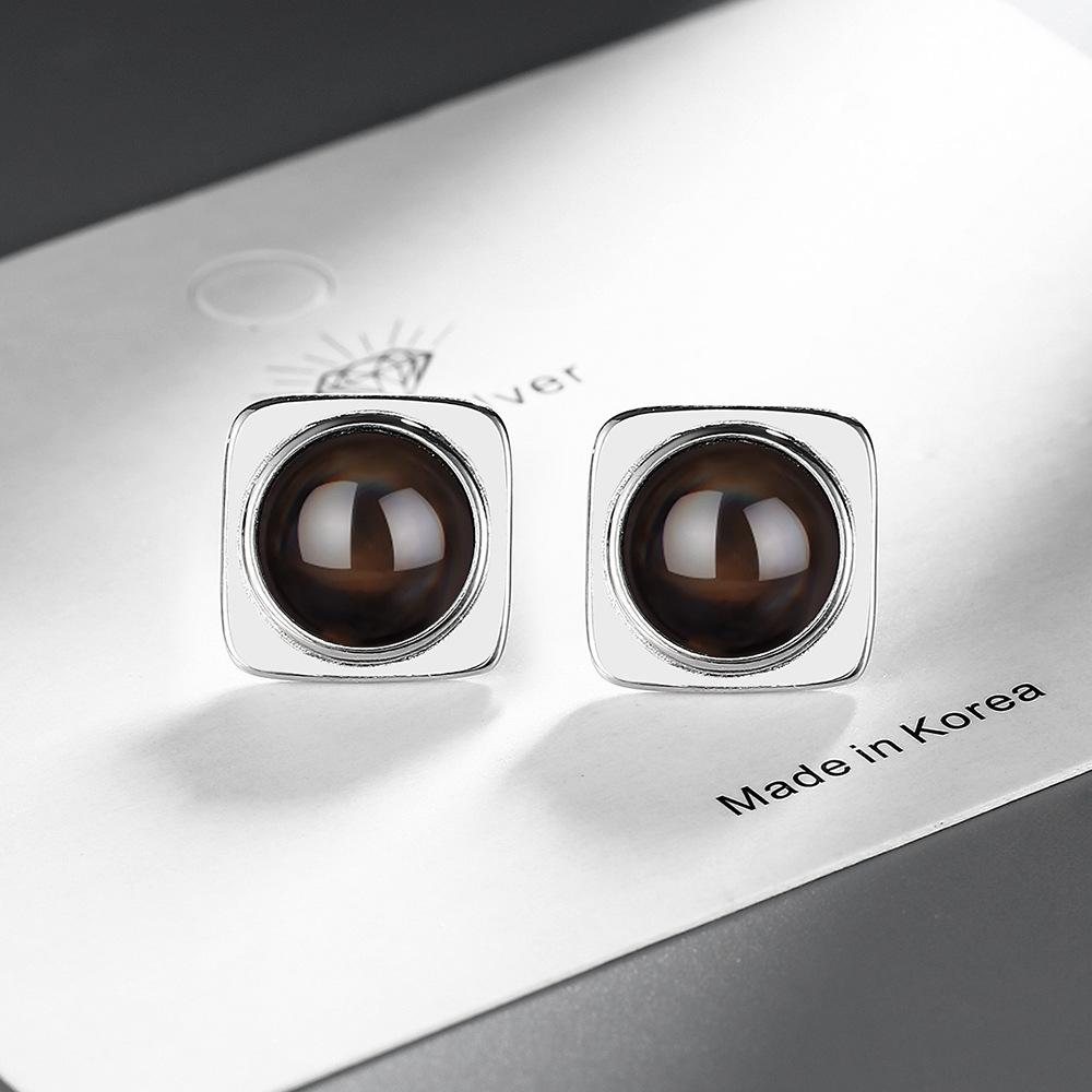 Ventfille 925 Sterling Silver Earring for Women Gift Black Agate Design Simple Geometry Office Jewelry Dropshipping