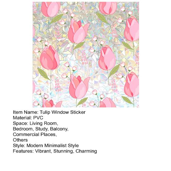 Tulip Flowers Window Clings Stained Glass Floral Window Privacy Film Pink Tulip Static Window Decals for Home Office Living Room