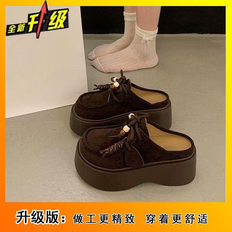 With a skirt and one foot of lazy slippers, 2025 spring and summer new super hot explosion thick bottom heightening bag head slippers women