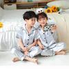 Girls' Imitation Silk Pajama Set - Short Sleeve Top & Long Pants, Lapel Design, Spring/Summer Homewear
