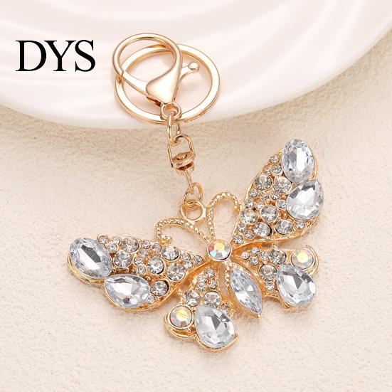 Anti-oxidation Keychain Pendant Sparkling Rhinestones Butterfly Design Key Chain with Lobster Clasp Backpacks Car Bags Decorative Accessory