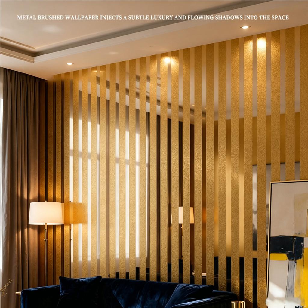 Self-Adhesive Faux Grunge Stripe Wall Sticker Metallic Foil Finish Wallpaper Living Room Background Decoration Waterproof DIY Home Renovation