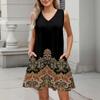 Women's Summer Dresses Loose Fit Printed V Neck Sleeveless Sundresses Beach Hawaiian Dress With Pockets