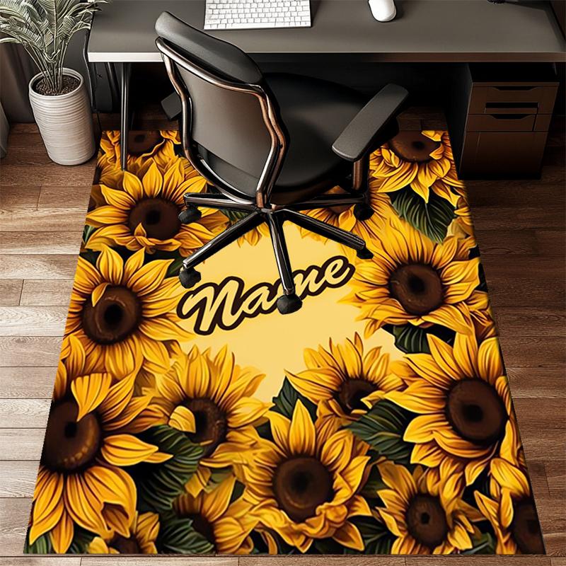 1PC Custom Name Sunflower Name Artwork Theme Floor Mat Ideal for Living Room, Game Rooms, Office, Bedroom,Floor Mat Playful Design
