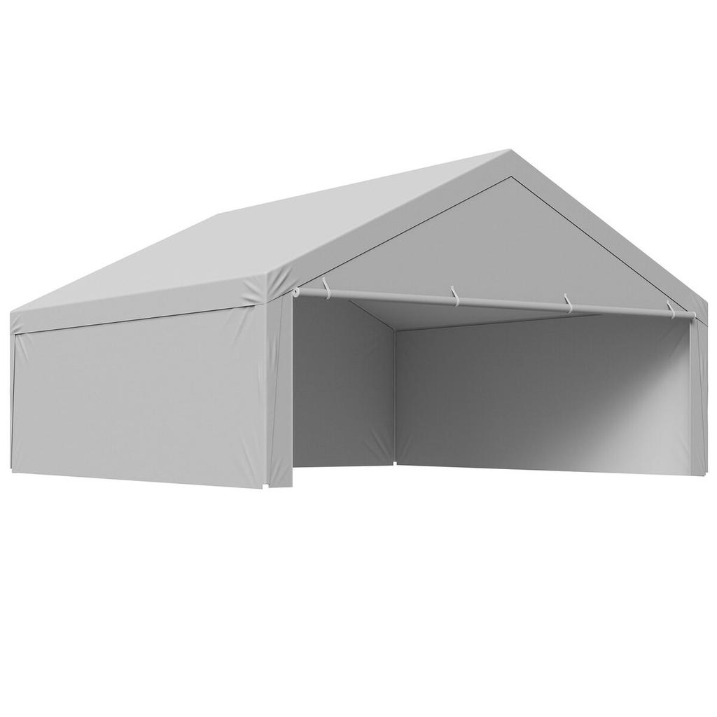 Carport Replacement Canopy, 6 x 6 m Potable Garage Tent Top Tarp with Sidewalls, UV-Resistant & Waterproof, Heavy Duty Car Shelter Tarp with Ball