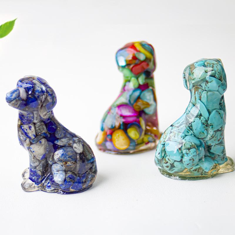 Resin Dog Figurine With Natural Crystal For Office Desk Decor And Home Gift