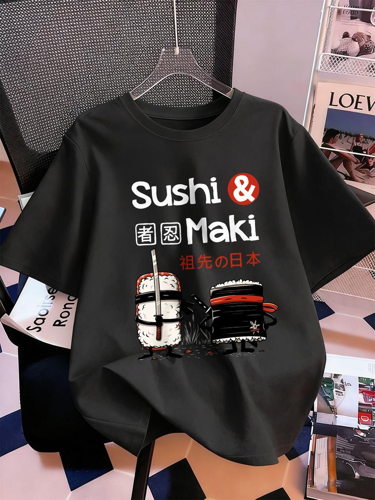 Japanese Sushi Maki Printing TShirts Womens Cotton Summer Short Sleeve Tops Soft Loose ONeck T Shirt Casual Womans Clothes