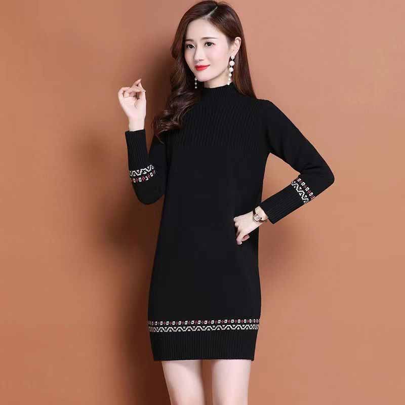 

Женское платье-свитер средней длины, свободное осенне-зимнее утолщенное трикотажное платье с полувысоким воротником, простое повседневное XXXL