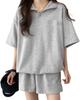 J.STORE Women's Short Sleeve Tracksuit Set (Gray, 5A-J01-GYM) - Zippered, Loungewear, and Pants. A Cute, Korean-inspired Slimming Outfit.