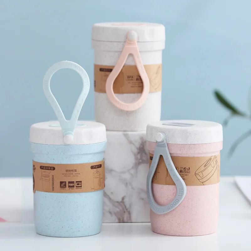 Mini Portable Practical Reusable Breakfast Soup Cup for Students Wheat Straw Sealed Coffee Cups Food Storage Container Drinkware