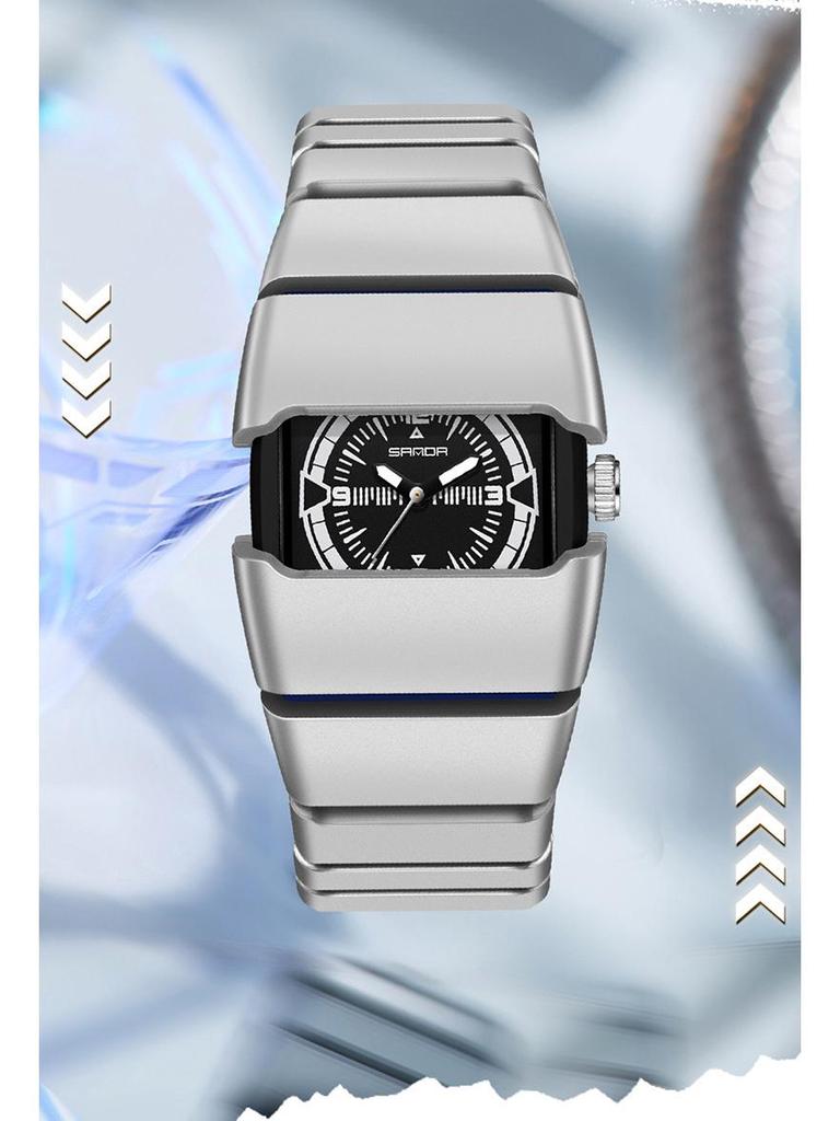 Sanda Men's Waterproof Y2K Retro Quartz Wristwatch with Multi-section Armor Strap, Model 9503.