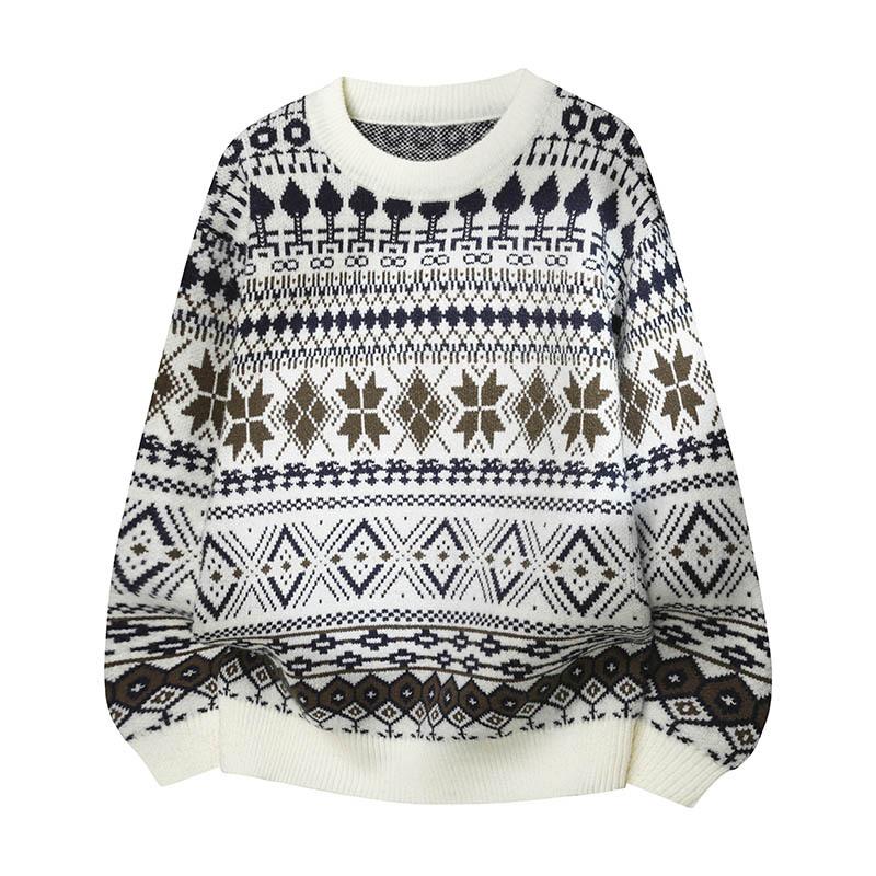 Pulover larg pentru bărbați cu gât rotund, cămașă de bază cu culoare geometrică contrastantă, pulover cu mânecă lungă, top de toamnă și iarnă