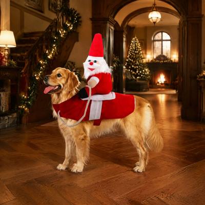 Dog Christmas Party Dress Santa Rider Costume, Outfit, Adjustable Closure, Funny Festival Pet Gift Apparel for Small To Medium Dogs, Holiday Cosplay,