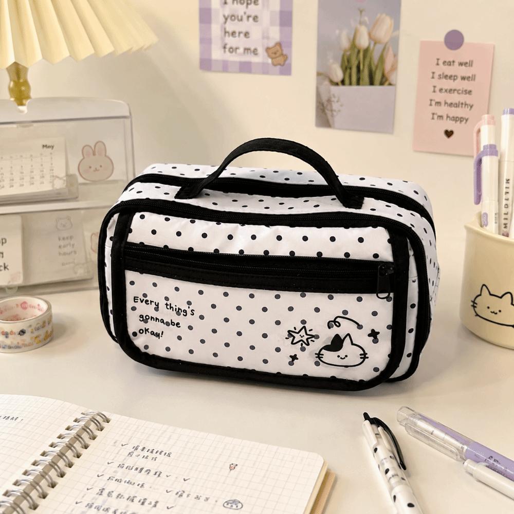 Large Capacity Pencil Case Polka Dot Pen Bag Portable Organizer Bag