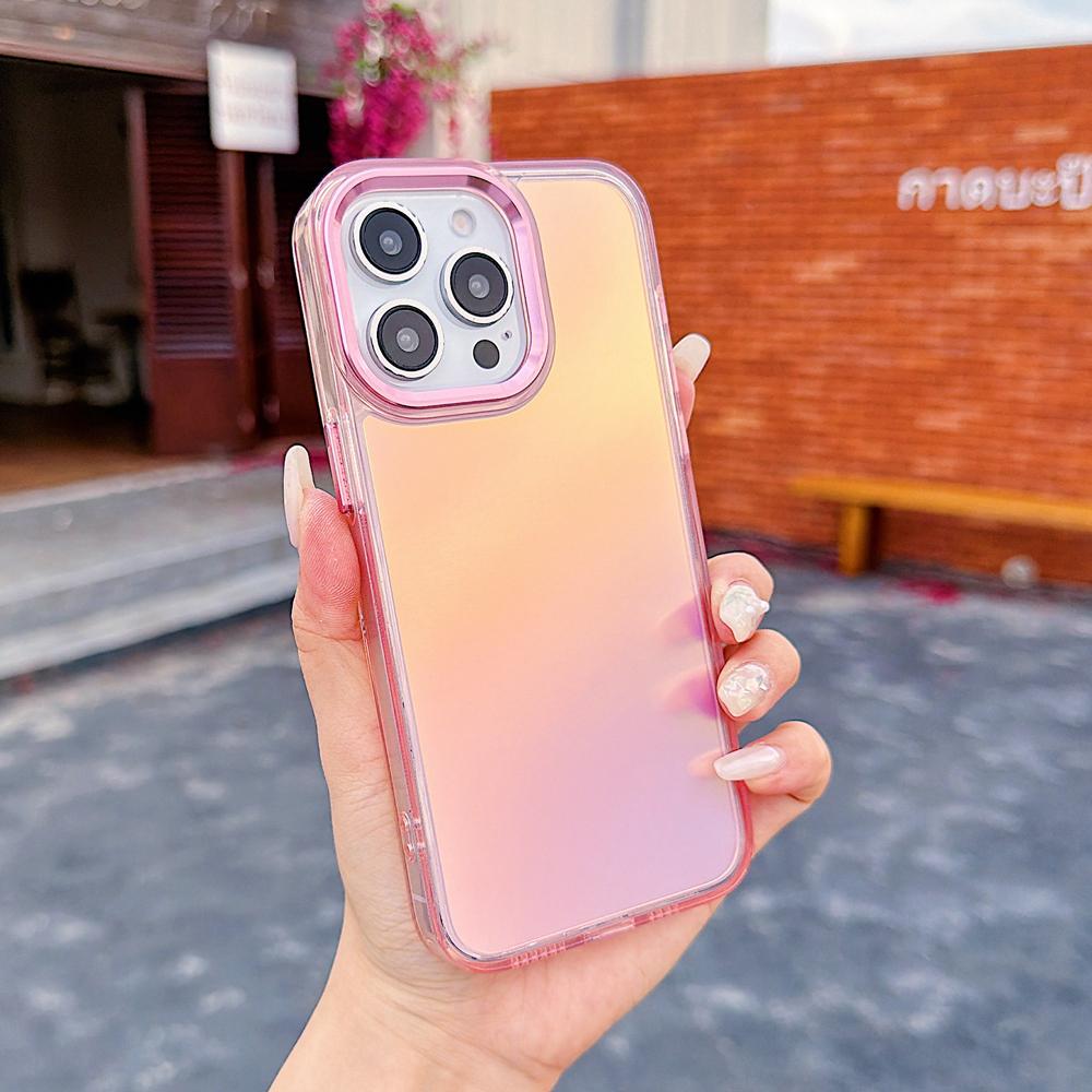 KEYSION Fashion Laser Gradient Colorful Phone Case for iPhone 11 12 13 Pro Max Soft TPU+PC Shockproof Back Cover for iPhone 11 12 13