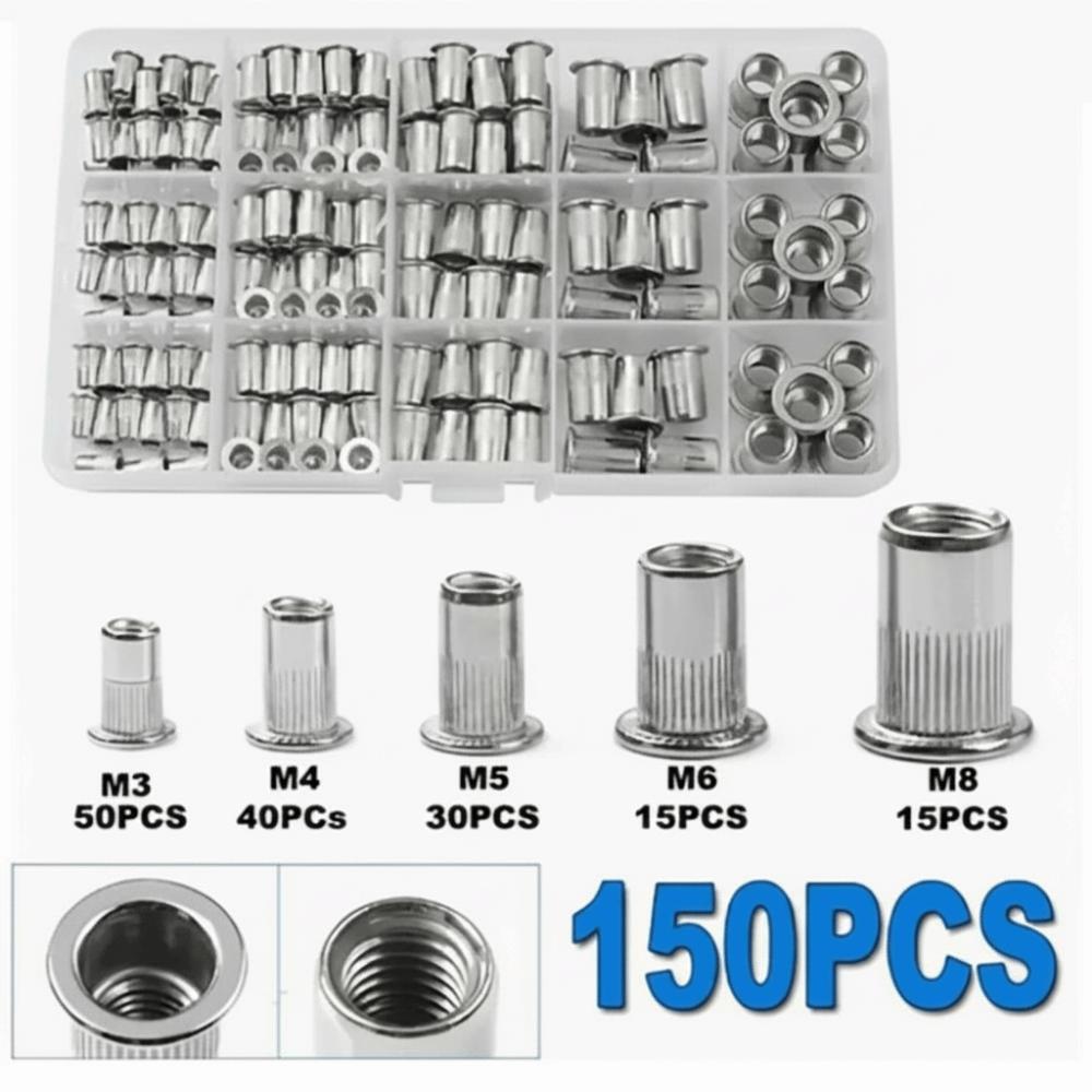 150/165Pcs SAE & Metric Rivet Nut Assortment Kit Threaded Insert Nuts  Automotive Repair