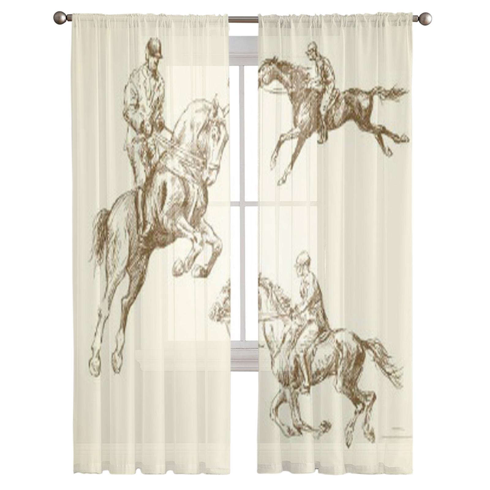 Лошади Тюлевые Шторы Для Гостиной Прозрачная Штора Спальня Вуаль Органза Декоративные — фото 2