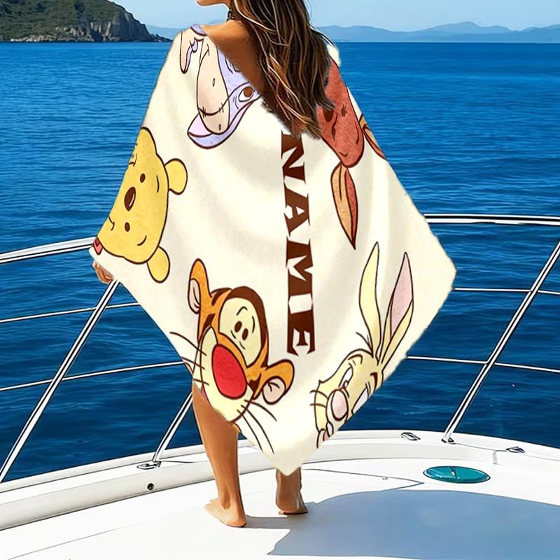 1pc Winnie2 Beach Towel with Custom Name, Beach/Swimming/Bath/Picnic/Camping Towel, Suitable for Seaside Beaches