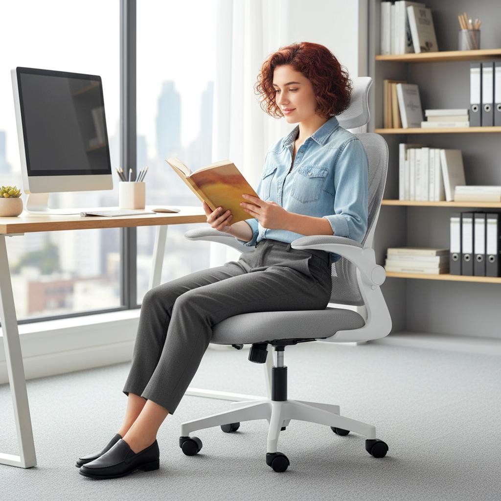 Ergonomic Office Chair with Foldable Backrest, 2D Headrest - Light Grey