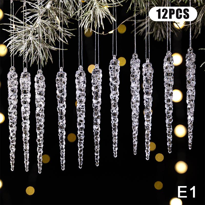 Clear Acrylic Christmas Tree Decorations Christmas Hanging Ornaments Snowflake & Icicle Hanging Decor New Year Party Decorations