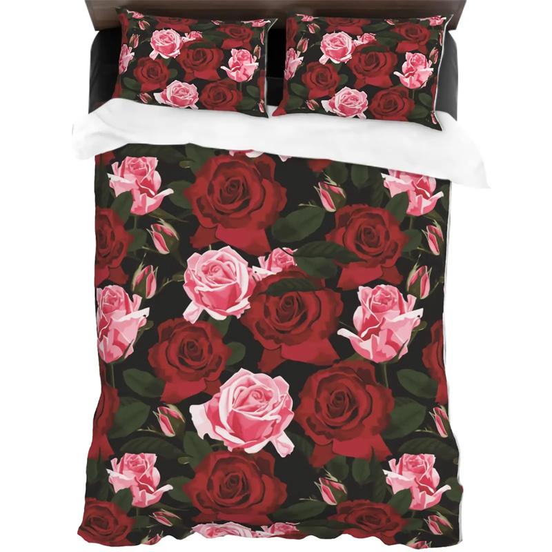 Valentine's Day Gifts Blue Rose Floral Duvet Cover Set King Size 3 Pieces 3D Printed Blossom Bedding Set Room Decoration Women