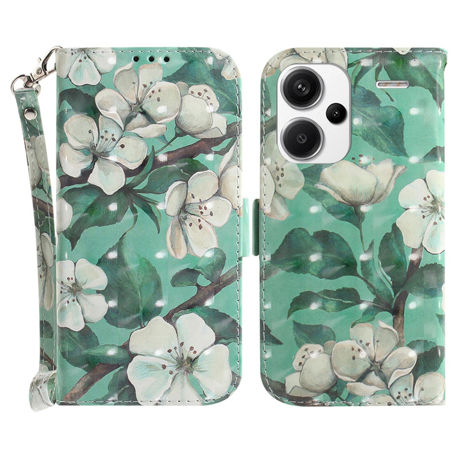 

For Xiaomi Redmi Note 13 Pro+ 5G Case 3D Pattern Leather Wallet Phone Cover Handbag Watercolor Flowers