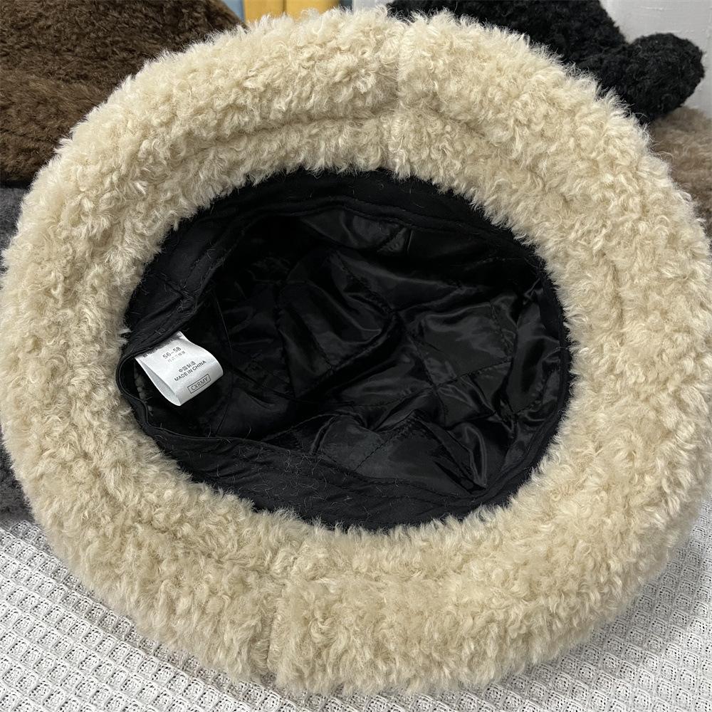 Lamb Wool Crimped Basin Hat Women's Autumn and Winter Face Small Dome Top Hat Fashion Versatile Warm Fisherman Hat