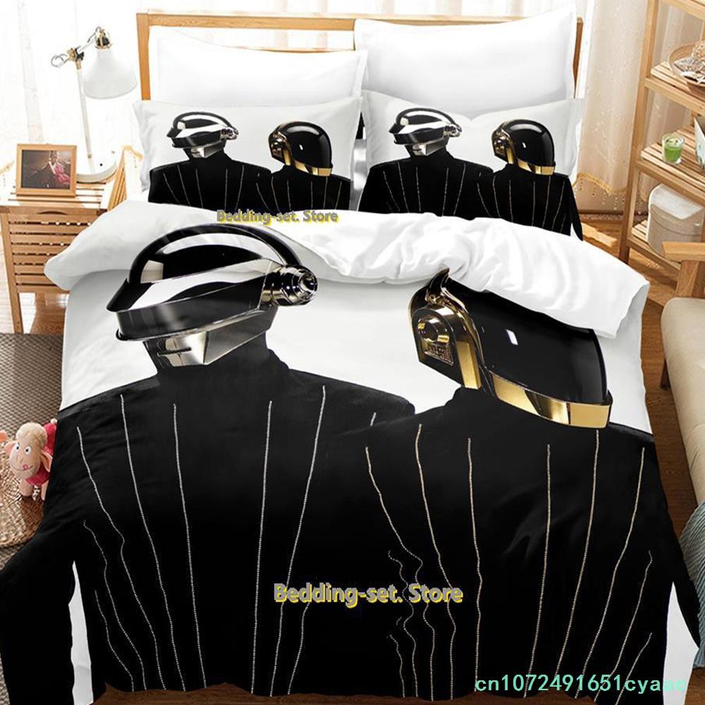 Nouvel Ensemble de Literie Hip Hop Daft Punk Dessin Animé Anime Ensemble Trois Pièces Adulte Enfant Chambre Housse de Couette Ensembles 3D Kawaii Roupa De Cama Casal EU single(135x200cm)