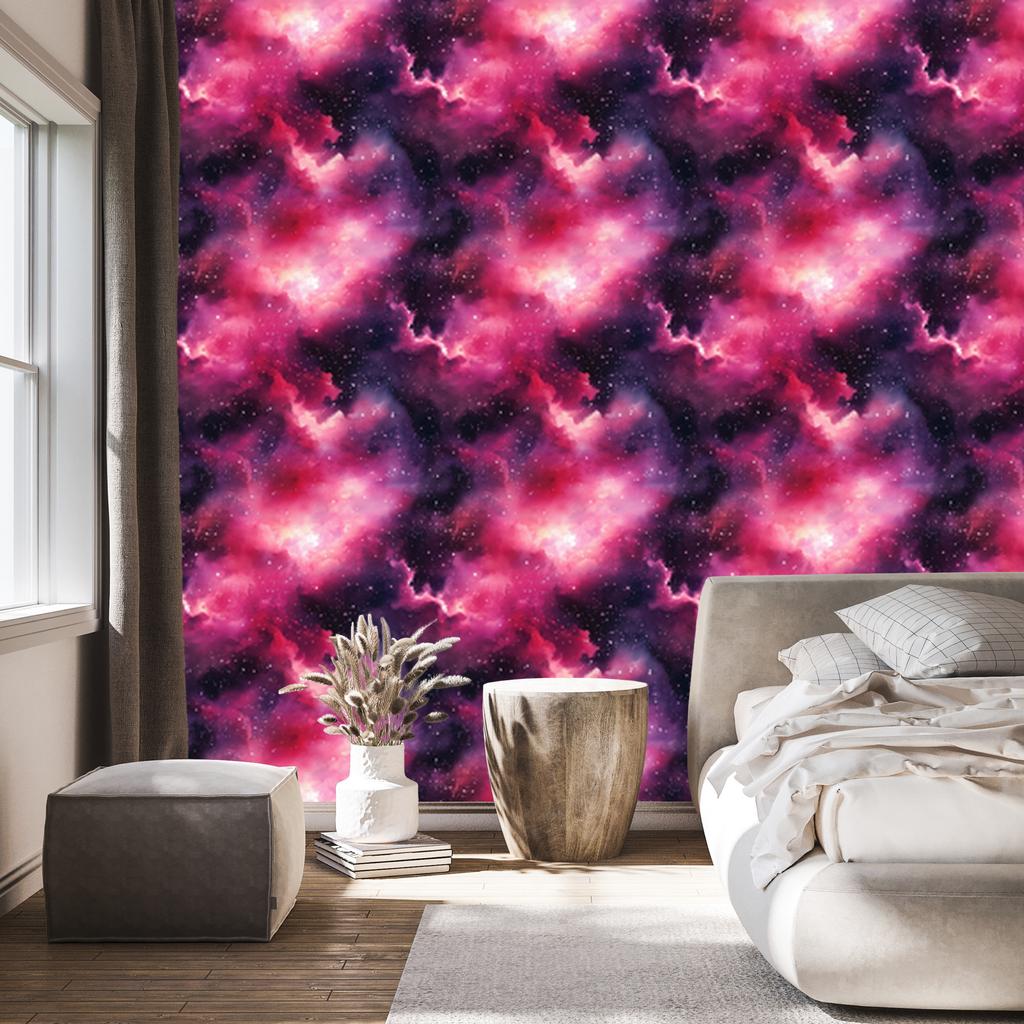 Watercolor Galaxy Wallpaper Purple, Plum and Powder Pink 50x1000