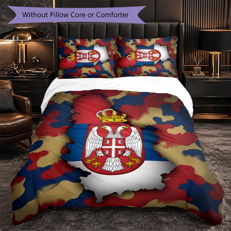 Serbia Pattern 3 Pieces Bedding Set Soft Microfiber Duvet Cover with Pillow Cases for Bedroom