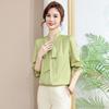 2025 Spring Women's Fashion: Casual V-Neck Chiffon Blouse in New Chinese Style