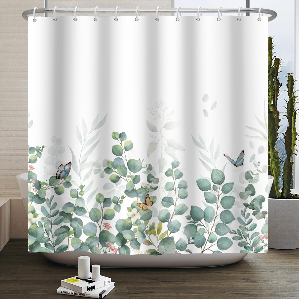 Spring Shower Curtain Green Leaf Floral Curtains For Bathroom Vines Butterfly Baththb Waterproof Polyester Bathroom Curtain