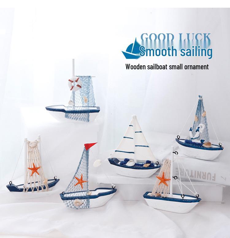 Mediterranean Wooden Sailboat Model Ornament