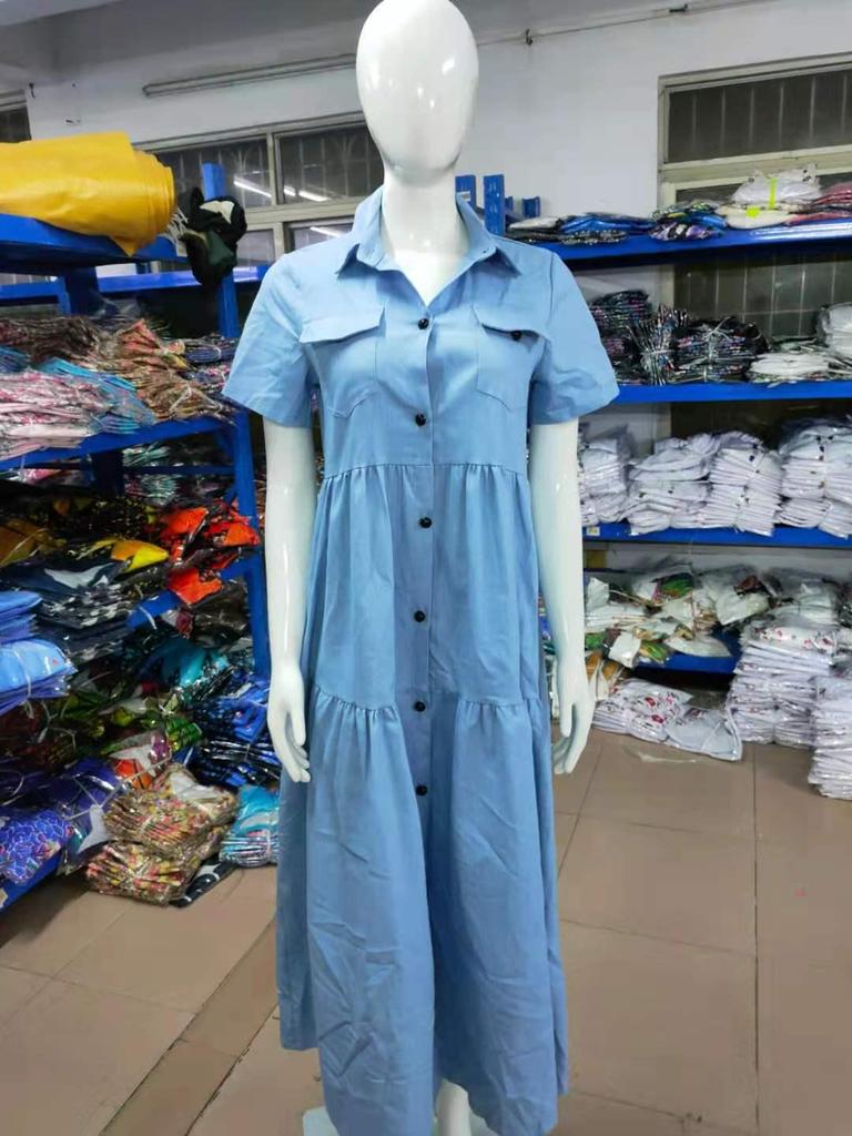 European-American Multi-Button Distressed Denim Dress