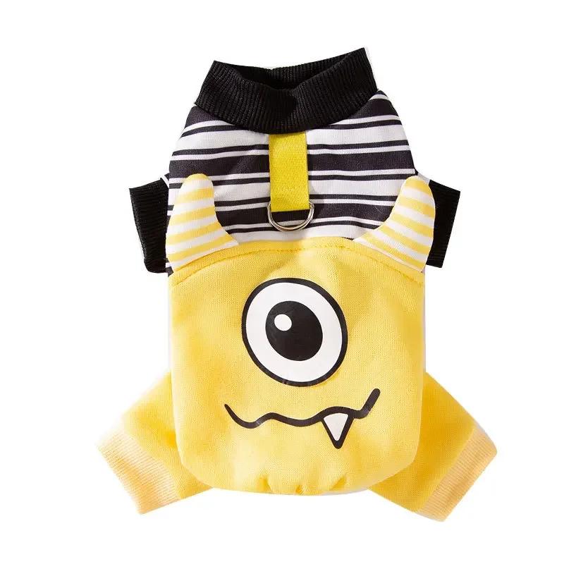 Autumn and Winter Pet Hoodie Striped Jumpsuit Cute Dog Traction Four Legged Coat Autumn Thin Velvet Teddy Pet Coat Puppy Clothes
