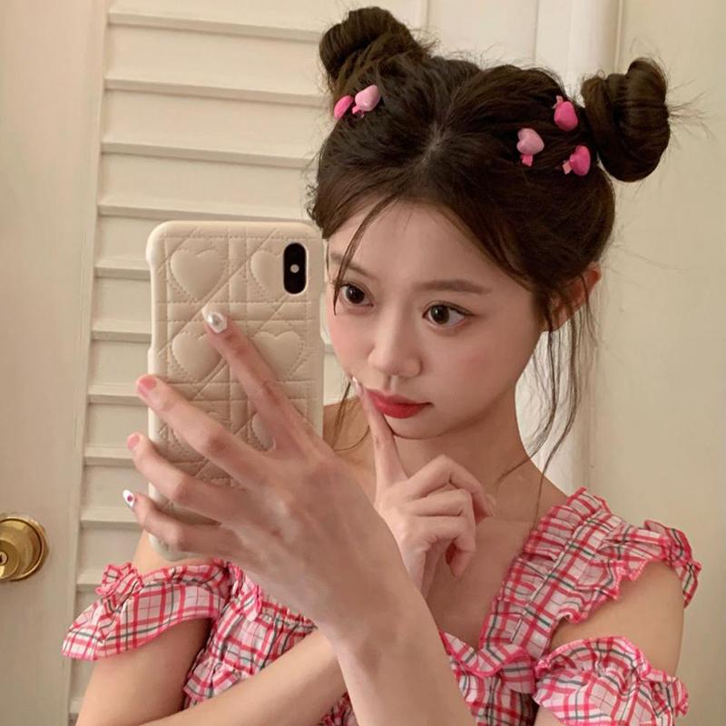 6Pcs/Set Peach Heart Mini Hairpins Cute Sweet Pink Bangs Clip For Girls Fashion Trendy Simple Headwear Korean Style Accessories