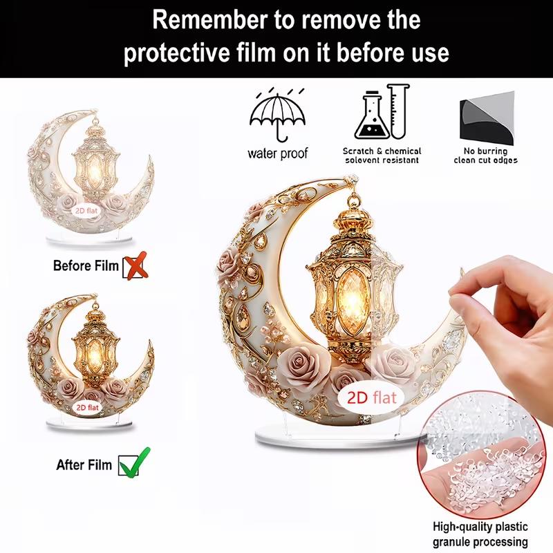 Islamische Grußkanone Dekoration mit weißem Mond und goldener Laterne für Ramadan Büro-Schreibtischdeko Geeignet für Partys