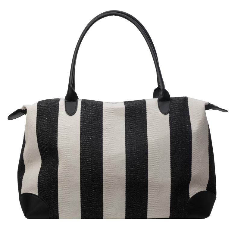 Canvas travel bag, striped fitness, new fashion, large capacity, durable, light shoulder, portable messenger bag, trendy bag.