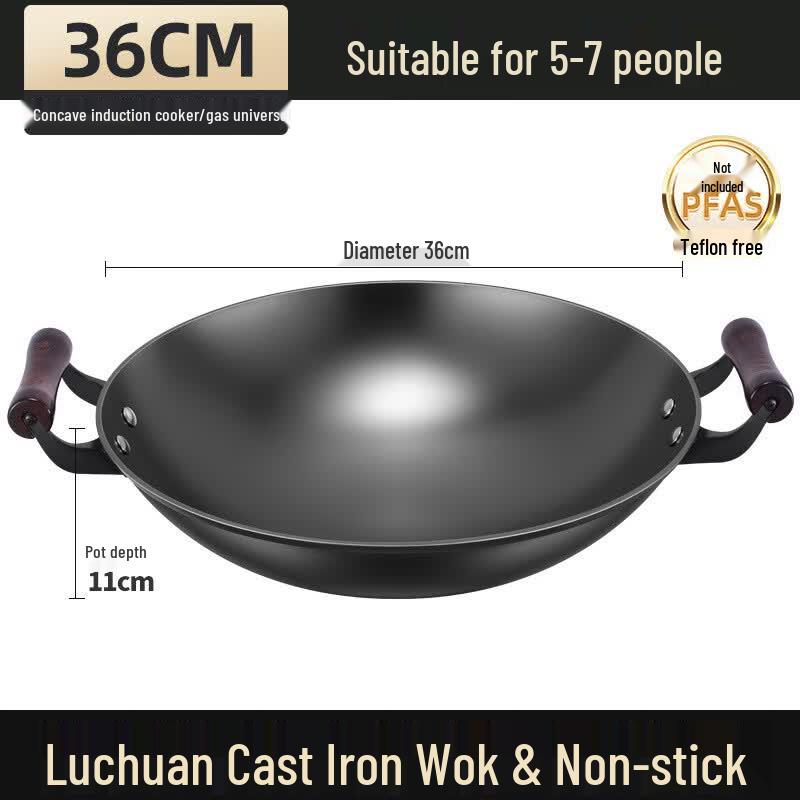 GOWKE Traditional Cast Iron Wok for Gas Stoves