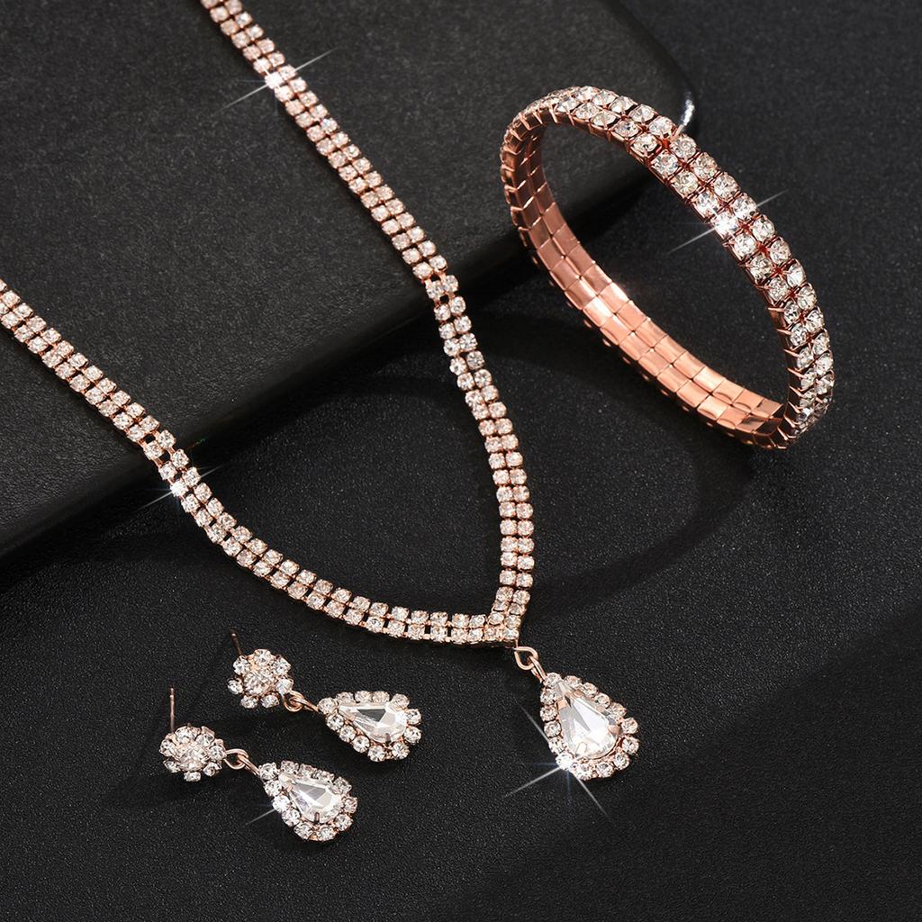 2026 Ladies Jewelry Necklace Dinner Banquet Jewelry Three-piece Jewelry Wedding Women's Necklace Earrings Bracelet Set
