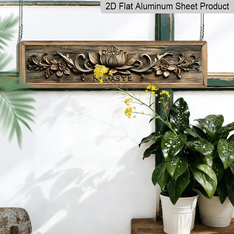 2D Flat - 1pc Namaste Aluminium Sign, Indian Greetings Wall Art, Rustic Farmhouse Decor with Floral Design, Family Summer Plaque for Home, Kitchen