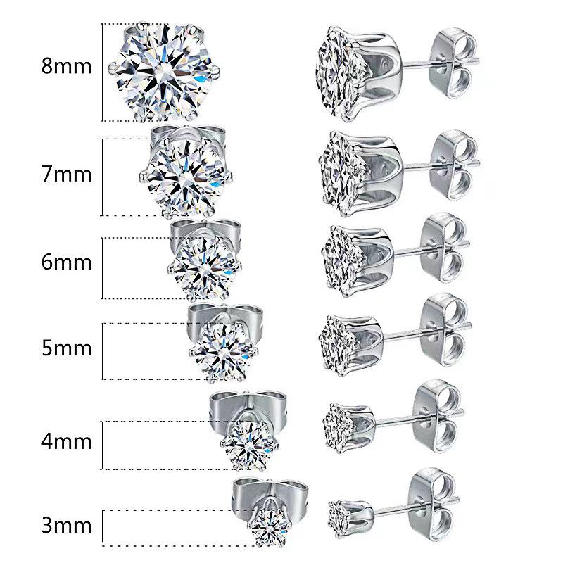 Trendy Zircon Stud Earrings: Minimalist Stainless Steel with Plating, Various Sizes