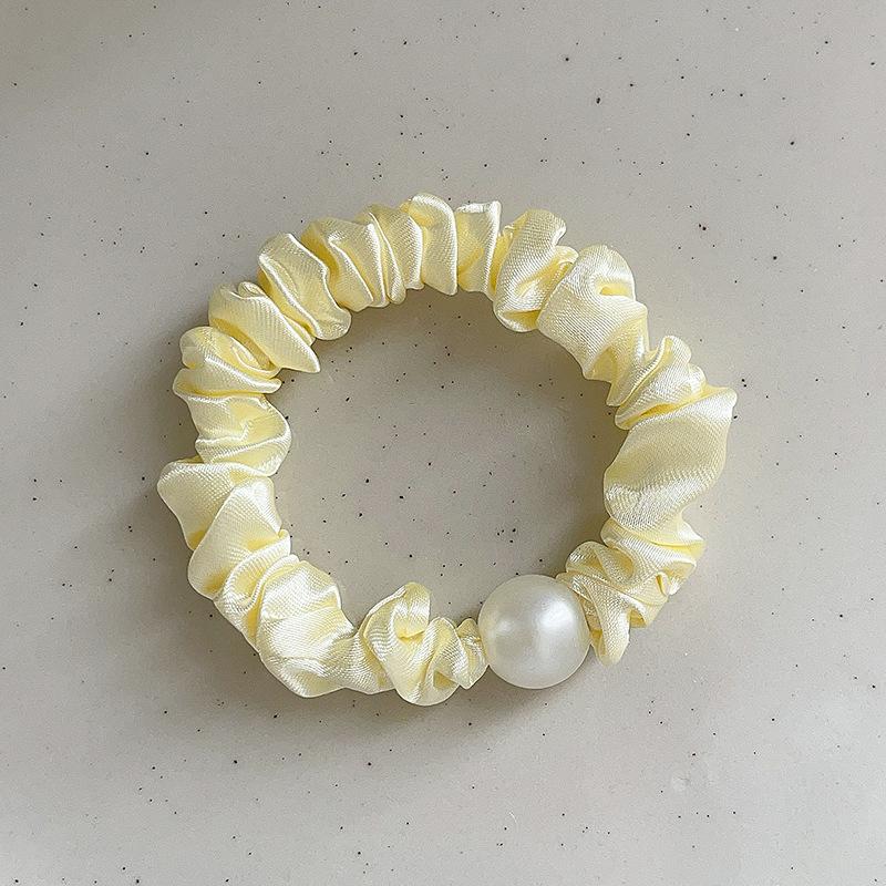 Small Intestine Hair Band Satin Fabric Pearl Headband Daily Hair Rope Tie Hair Rubber Band