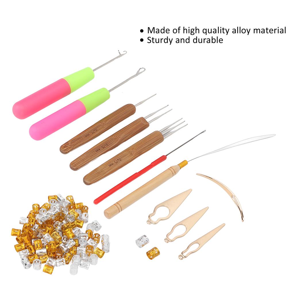 Dreadlocks Tool Set Dreadlocks Braid Rings Hair Extension Crochet Hook Hair Decoration AccessoriesGold