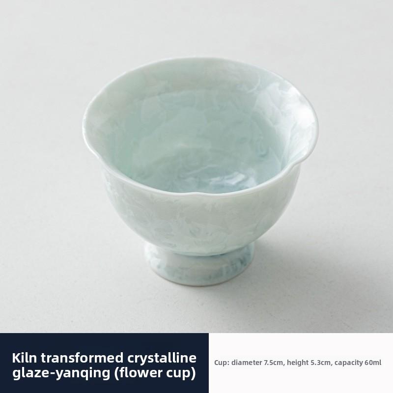 

Glaze Crystallization Tea Cup Ceramic Master Cup Simple Floral Rim Gongfu Tea Set Gift Box 200ml